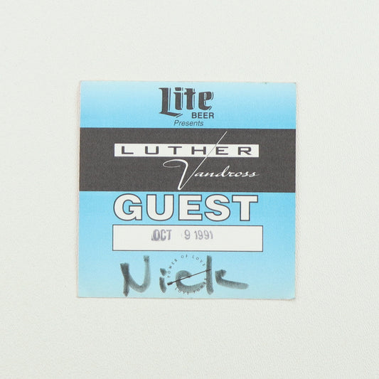 1991 Luther Vandross Power Of Love Tour Guest Backstage Pass