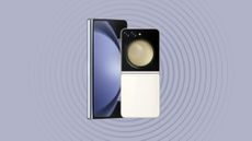 Samsung Galaxy Z Fold 5 and Flip 5 on purple background