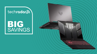 Asus TUF A16 on a blue background